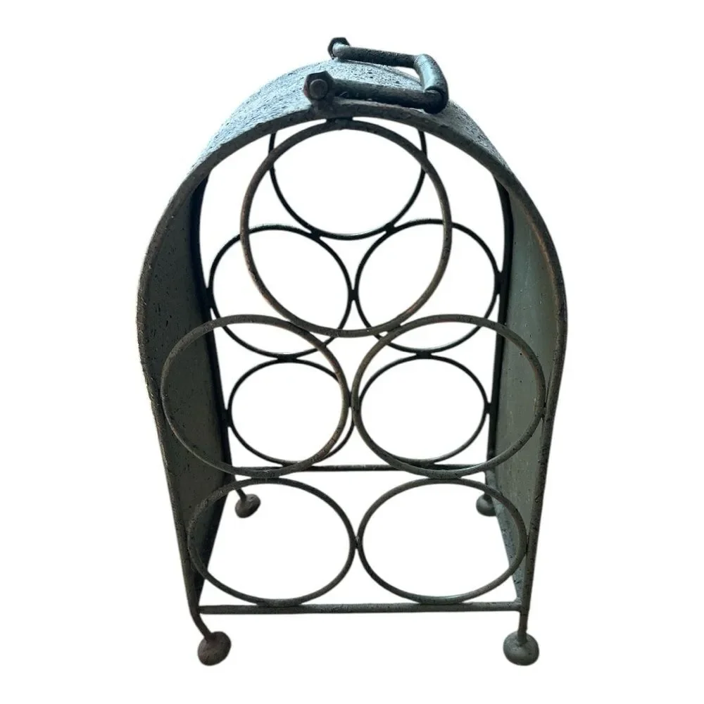 Vintage Shabby Chic 5‑Bottle Wine Rack Hand‑Painted Fruit & Glass Motif Cottage